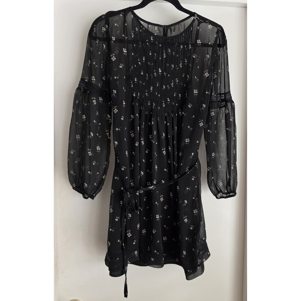 Abercrombie & Fitch Mini Dress SP Black Floral Long Sleeve Boho Gown Frock